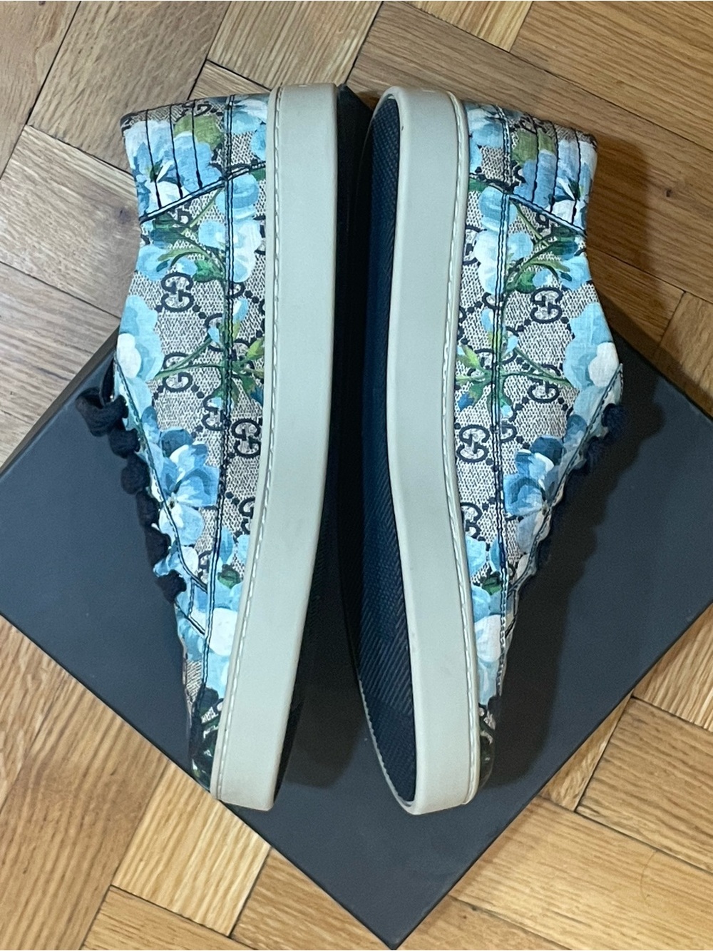 GUCCI Supreme GG Canvas Bloom Print Blue Flower Sneakers UNISEX 407343 - Picture 6 of 11